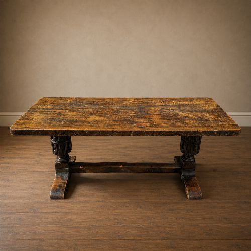 17th Century Oak & Elm Refectory Table with Single Plank Elm Top