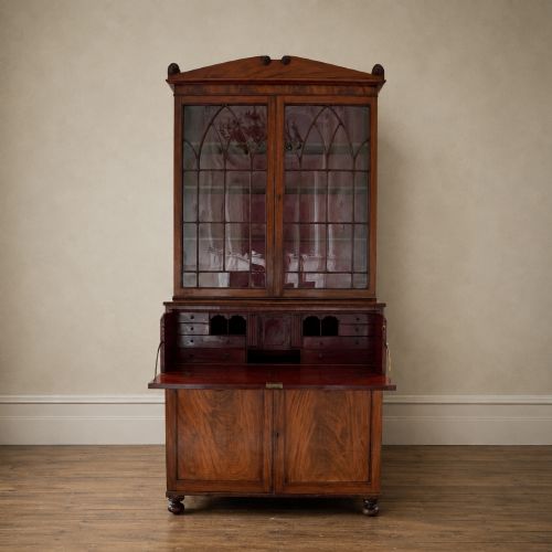 George IV Figured Mahogany Secretaire Bookcase