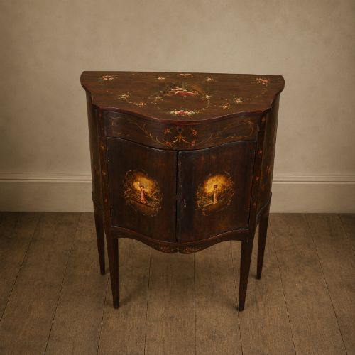 Victorian Sheraton Revival Hand Painted Serpentine Side Cabinet / Bedside Cupboard