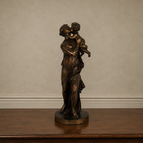 Victorian Bronze Figure of Classical Mother & Child Grecian Sculpture Grand Tour