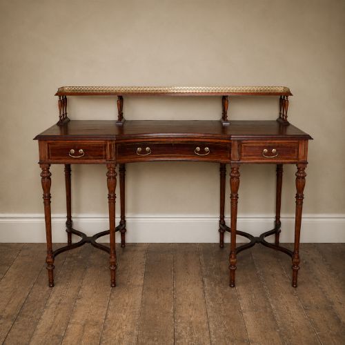 Victorian Collinson & Lock Rosewood Writing Table Desk Brass Inlaid c.1880