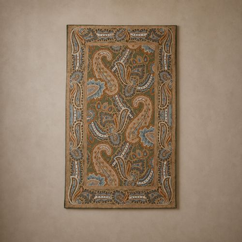 Large Antique Crewelwork Embroidered Paisley Textile Panel Wall Hanging 151cm