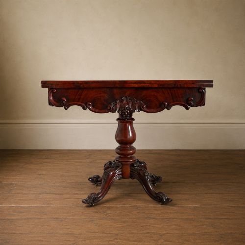Victorian Figured Mahogany Turnover Top Card Table C.1860