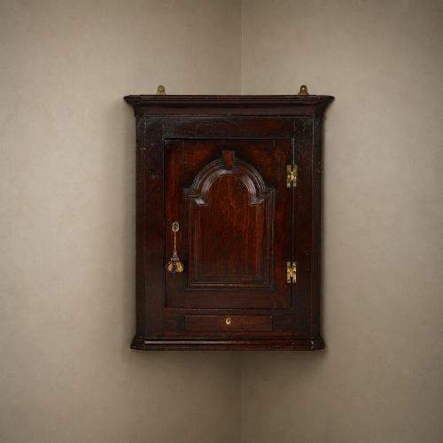 Georgian Mahogany Hanging Corner Cupboard with Drawer & Keys C.1800