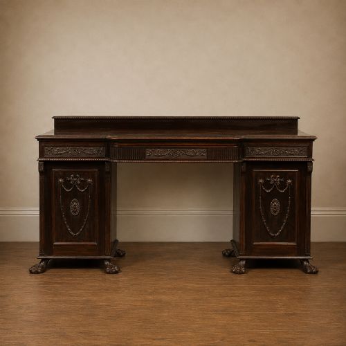 Large Edwardian Adam Revival Mahogany Breakfront Sideboard Paw Feet