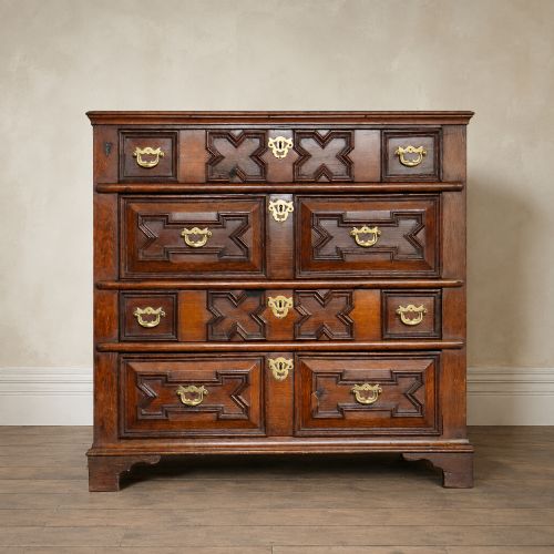 Early 18th Century Oak Geometric Moulded Chest of Drawers