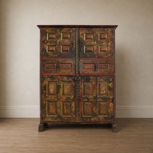 Exceptional 17th Century Spanish Basque Polychrome Painted Housekeeper’s Cupboard C.1680