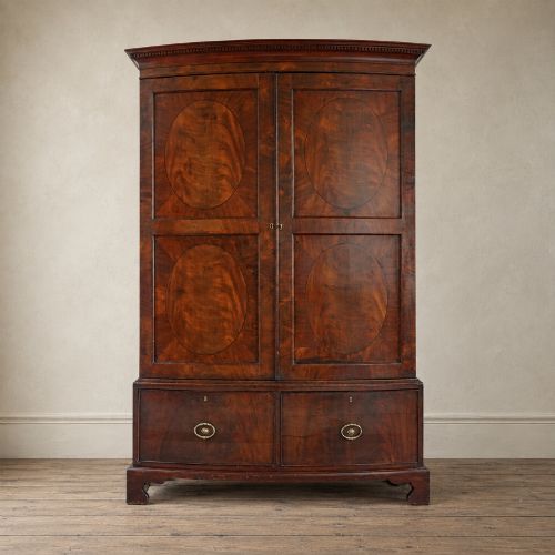 Large Bowfront Mahogany Wardrobe in the Manner of Gillows