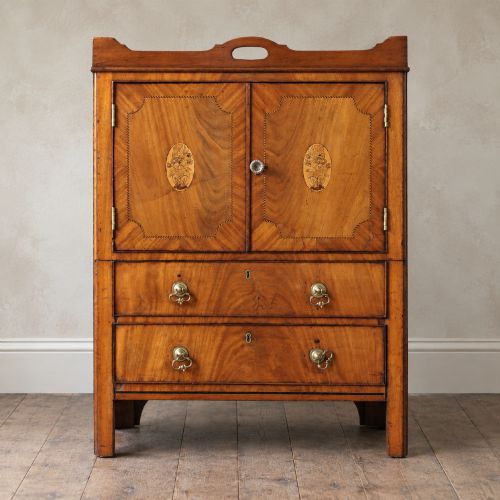 Large 19th Century Mahogany Tray Top Night Commode with Marquetry C.1800