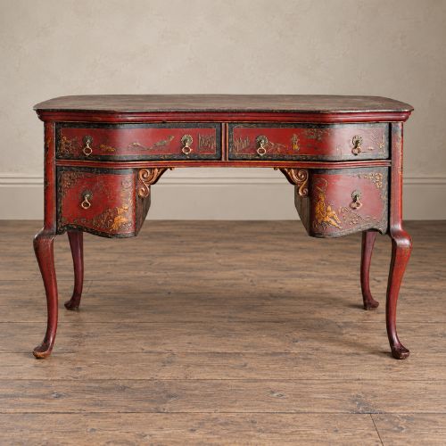 Edwardian Red Lacquer Chinoiserie Kidney Dressing Table C.1900