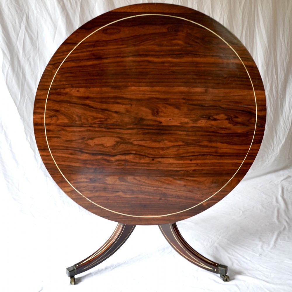 Fine Regency Rosewood and Ivory Inlaid Circular Tilt-Top Centre Table View VIII
