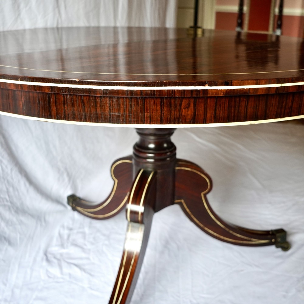 Fine Regency Rosewood and Ivory Inlaid Circular Tilt-Top Centre Table View XI