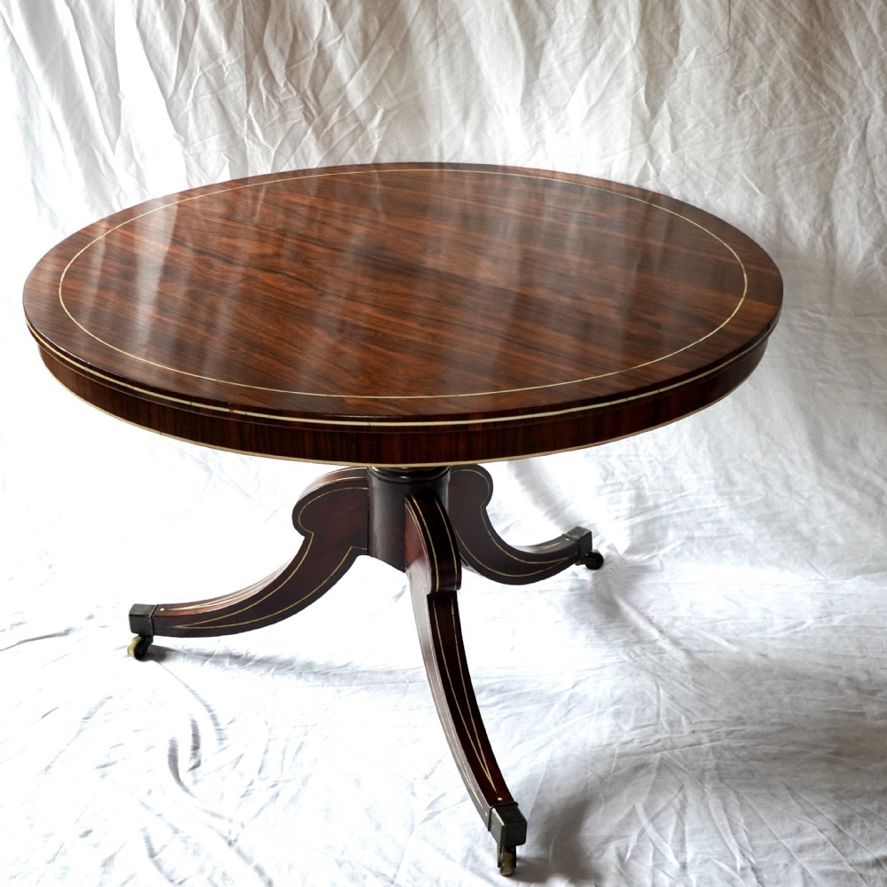 Fine Regency Rosewood and Ivory Inlaid Circular Tilt-Top Centre Table View XV