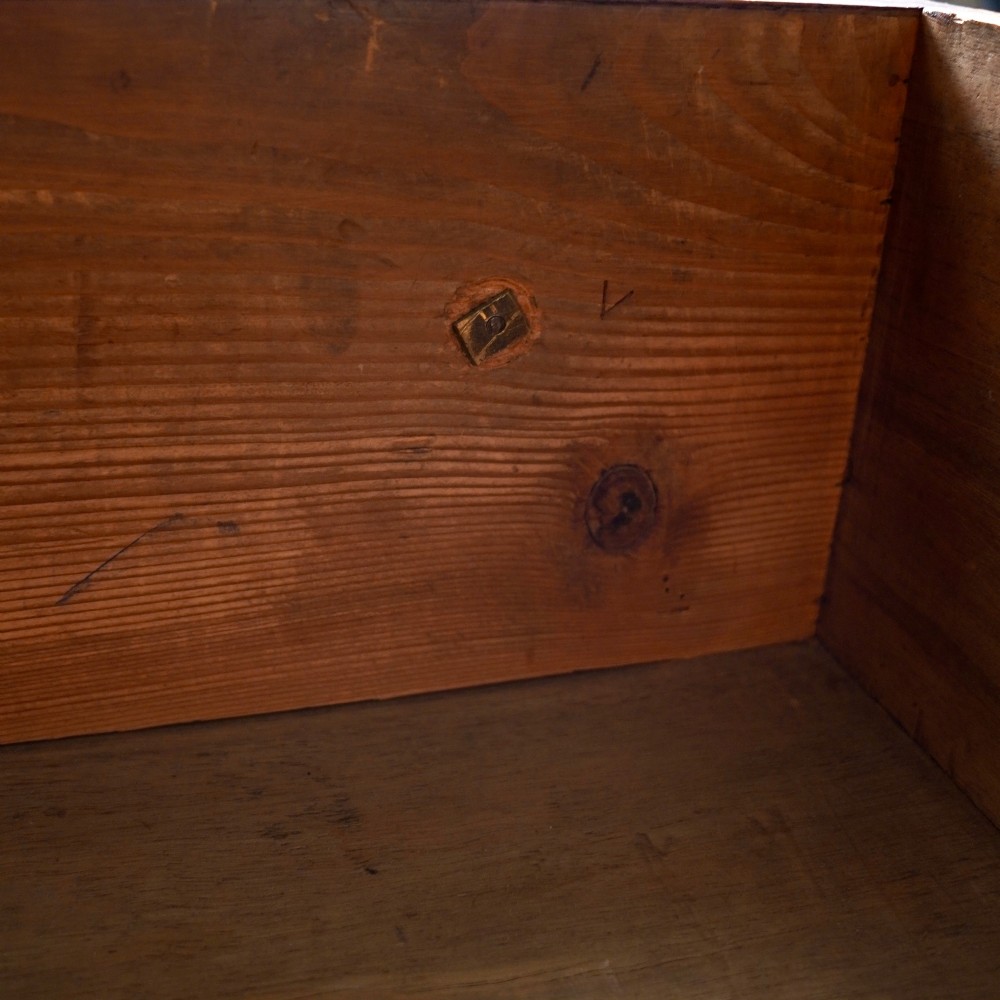 A 19th-century French Empire walnut secretaire cabinet featuring multiple drawers, brass lion-head ring handles, and fall-front writing compartments. View VI