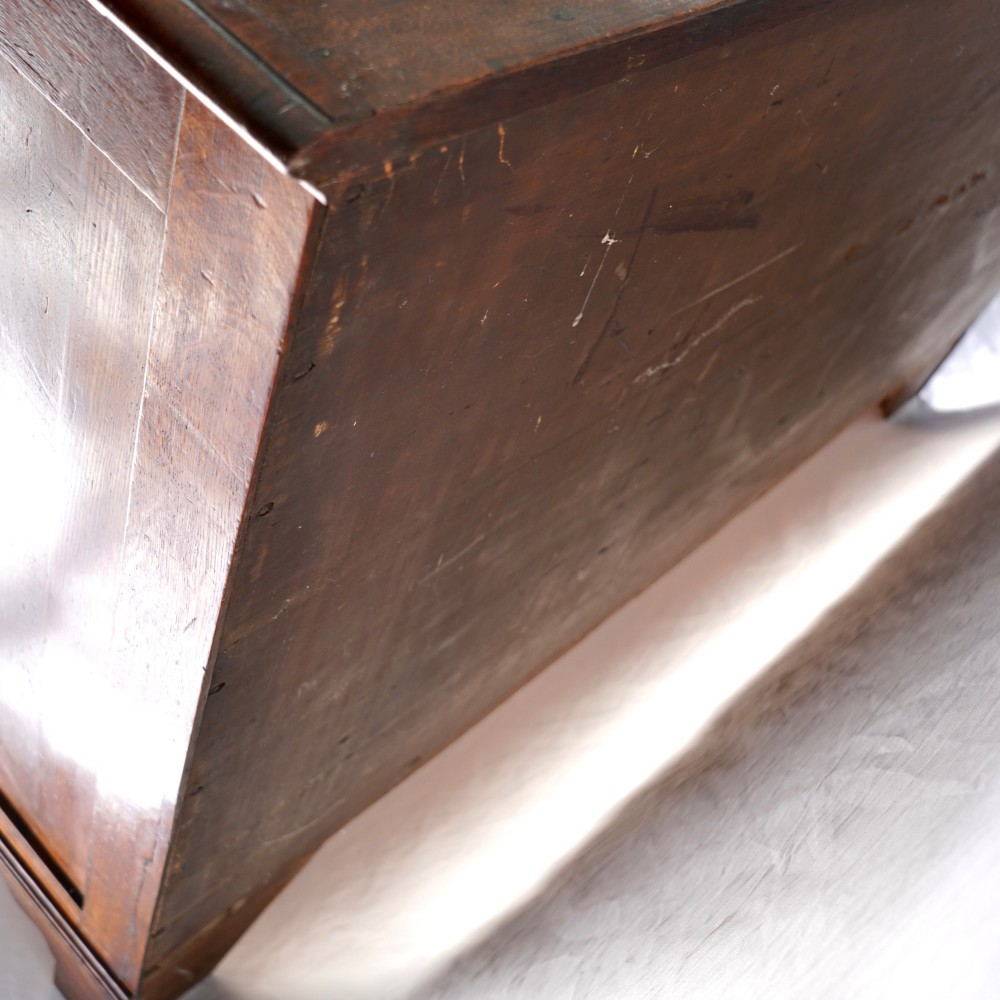 A Georgian oak and mahogany crossbanded Lancashire mule chest with brass handles and bracket feet. View VII