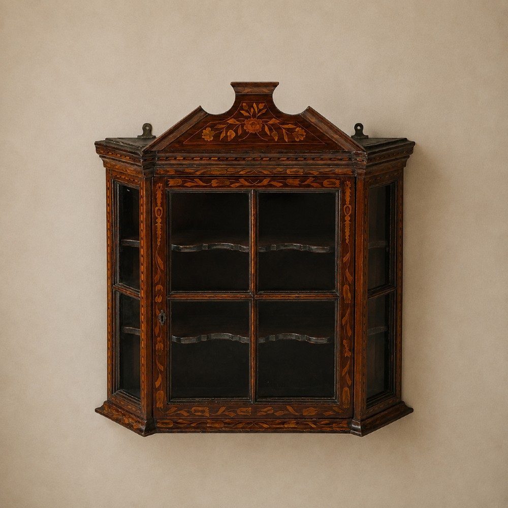 Late 18th/ early 19th century Dutch floral marquetry glazed display cabinet