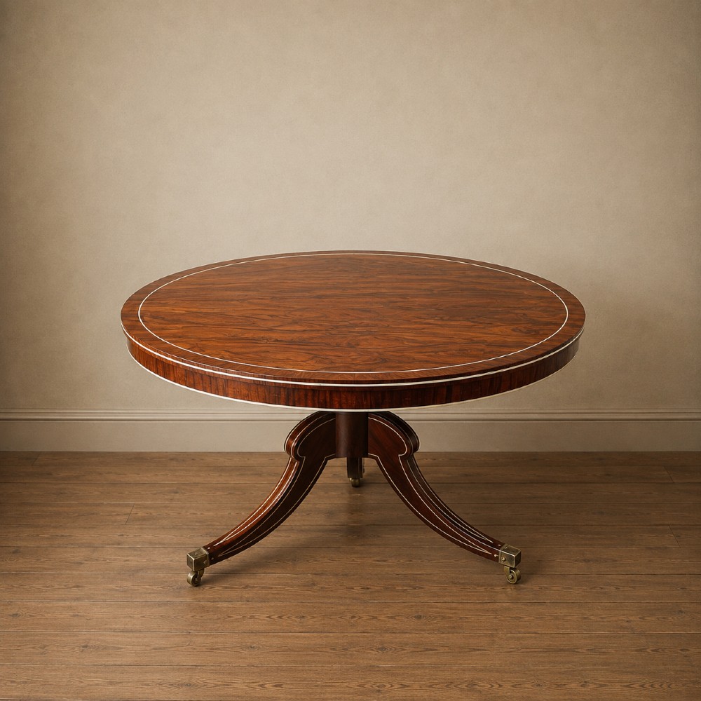 Fine Regency Rosewood and Ivory Inlaid Circular Tilt-Top Centre Table