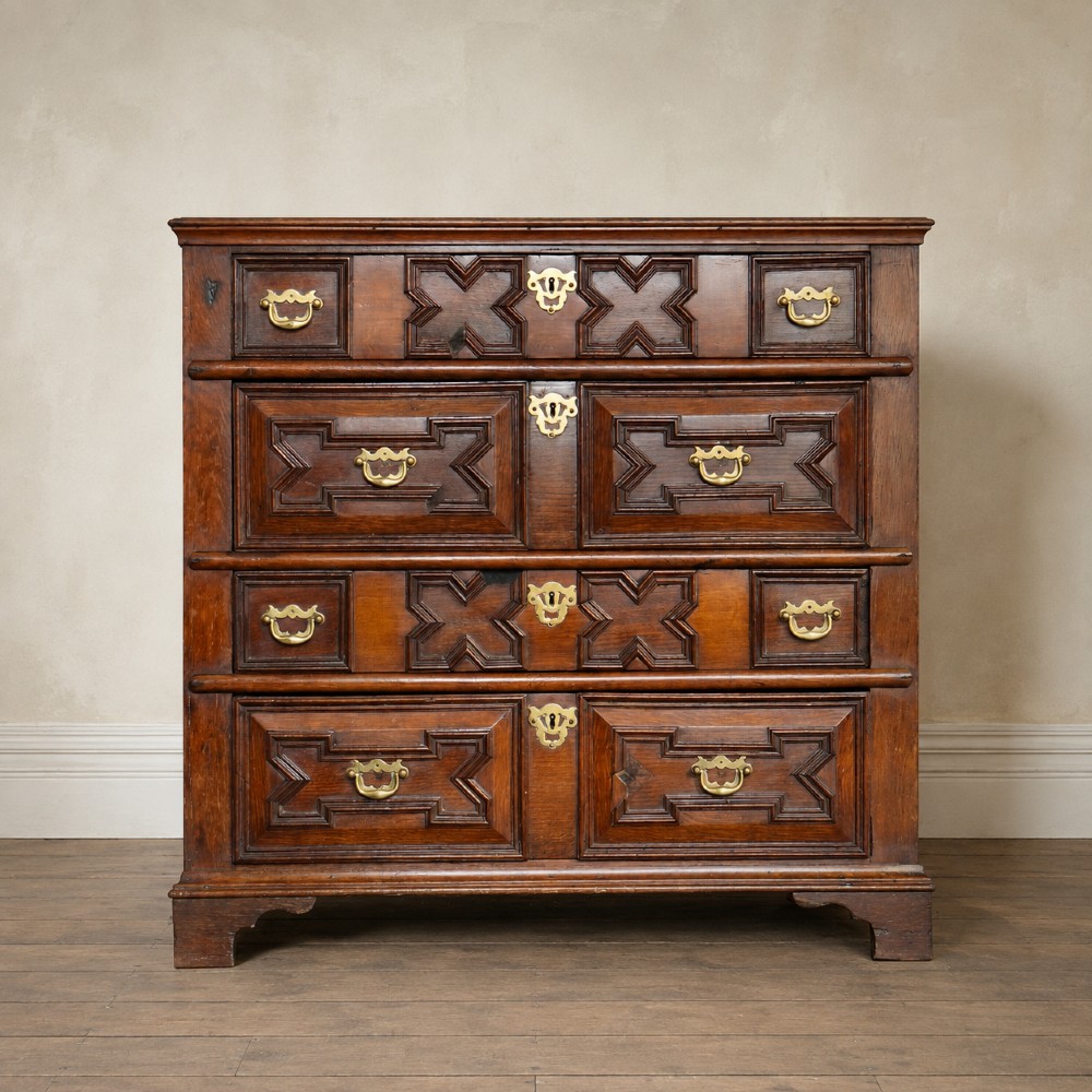 Early 18th Century Oak Geometric Moulded Chest of Drawers