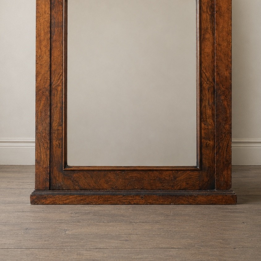 A Victorian single-door wardrobe crafted from figured walnut wood, featuring a central arch-topped mirror panel, carved corbels, and a heavy moulded cornice. View XII
