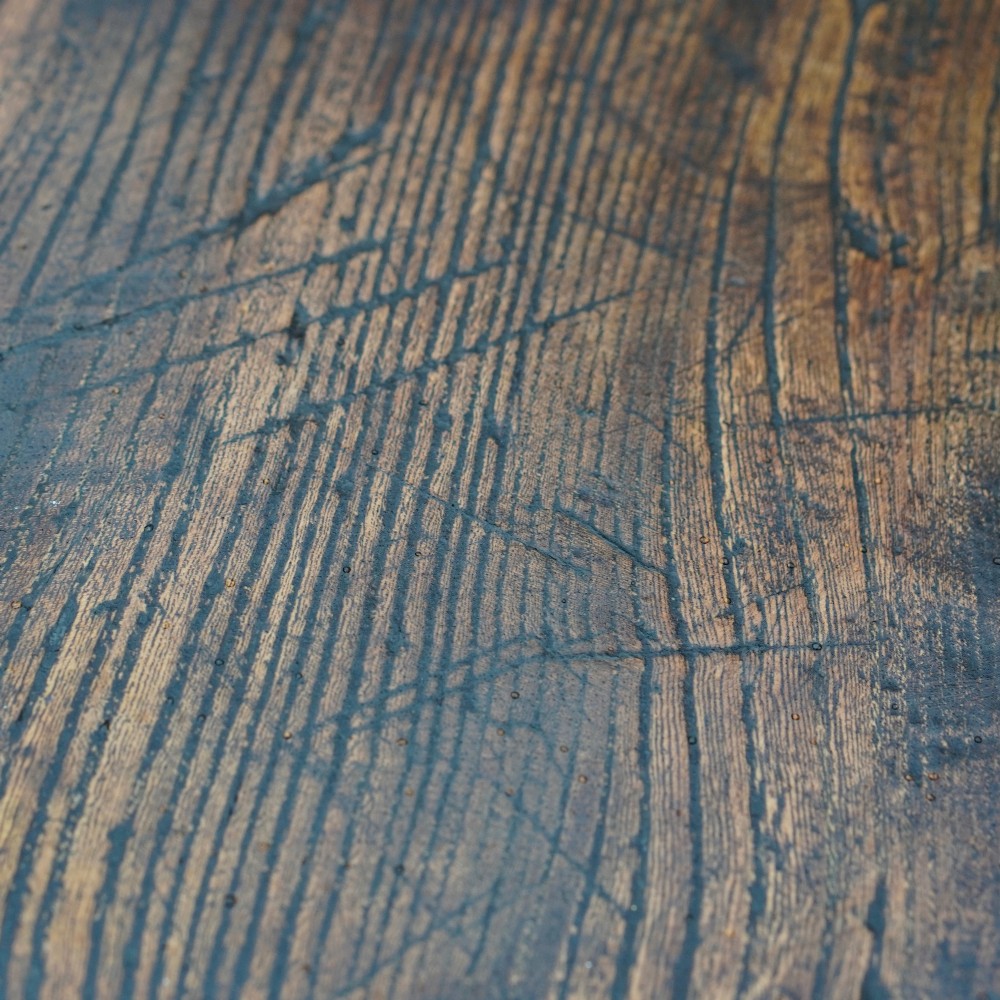 A 17th-century oak and elm refectory dining table featuring a solid single-plank top over thick carved bulbous pedestal supports and a low central stretcher rail. View XIV