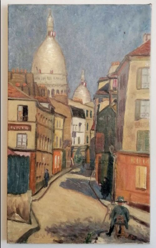 The Artist at Montmartre, French School, Oil on Canvas, After Utrillo c.1900