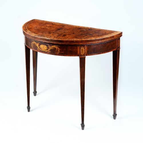 A FINE PAIR OF GEORGE III PERIOD MAHOGANY DEMILUNE CARD TABLES OF EXCELLENT COLOUR AND PATINA - ADDITIONAL PHOTO 1