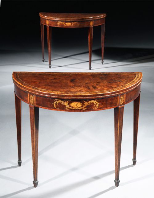 a fine pair of george iii period mahogany demilune card tables of excellent colour and patina - CATEGORY: ANTIQUE TABLES - DATED GEORGIAN