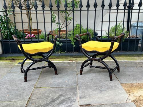 A PAIR OF REGENCY XFRAMED OAK EBONISED WINDOW SEATS - ADDITIONAL PHOTO 1