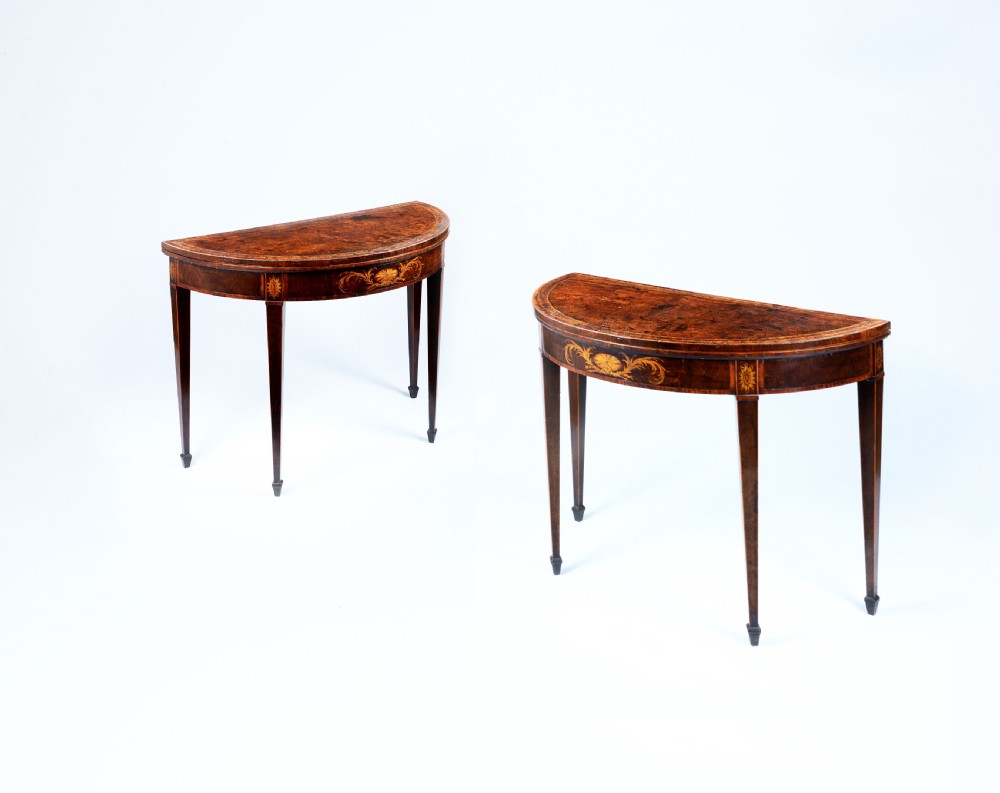 A FINE PAIR OF GEORGE III PERIOD MAHOGANY DEMI-LUNE CARD TABLES OF EXCELLENT COLOUR AND PATINA View IV