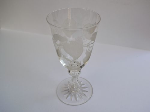 An Unusual Etched Victorian Wine Goblet.