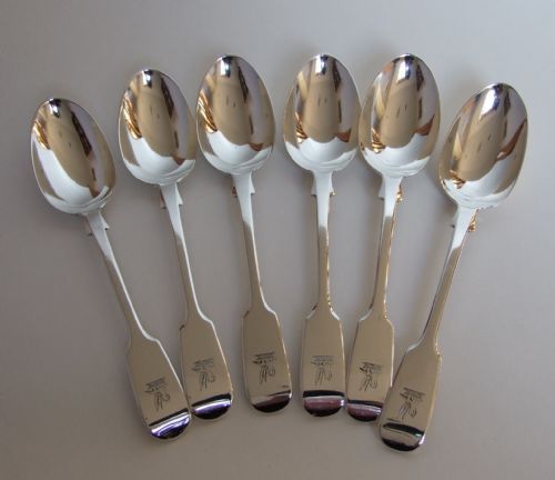 fig 1. A fine set of six Victorian silver dessert spoons.