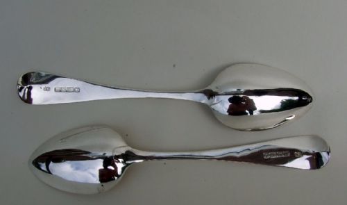 fig 1. A rare pair of Exeter silver Victorian dessert spoons.