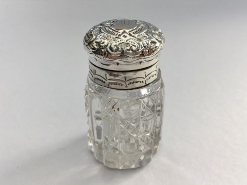 A Charming Victorian Silver Mounted Perfume Bottle
