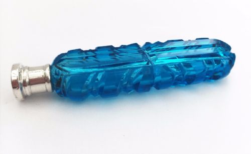 fig 1. A Stunning Victorian petrol blue cut glass perfume with silver lid