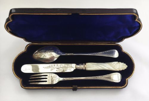 A Lovely Victorian Boxed Silver Christening Set.