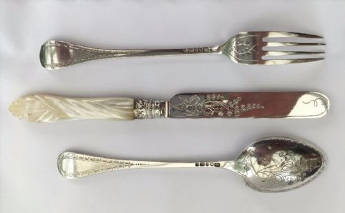 fig 1. A lovely victorian boxed silver Christening set.