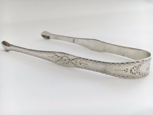 fig 1. A pair of Hester Bateman silver sugar tongs.