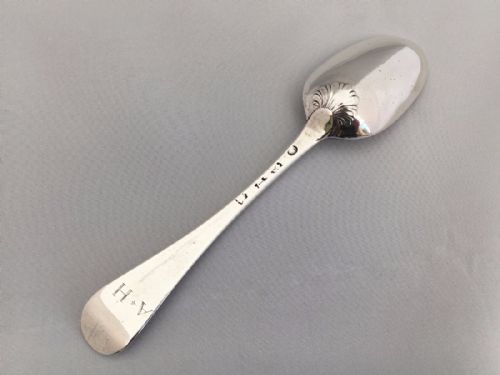 A Fabulous and Rare Mid 18th Century Silver Shell Back Serving Spoon - Female Silversmith