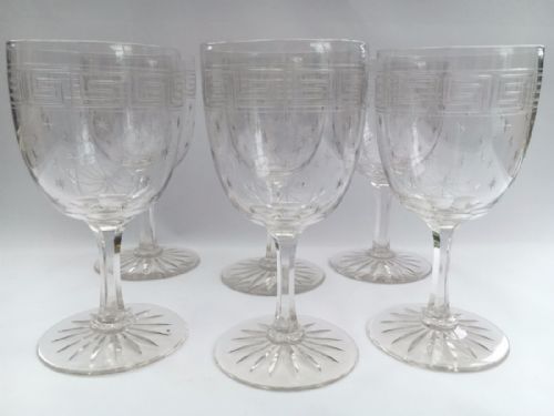 A Fine Set of Six Late Victorian Star Etched Wine Glasses