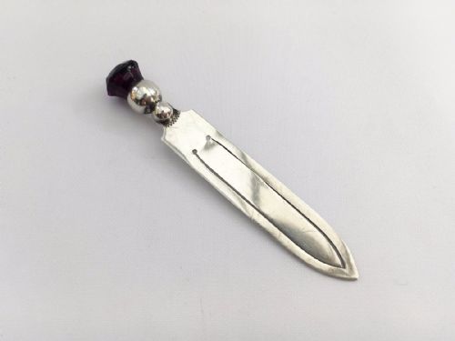 fig 1. A silver bookmark with amethyst thistle finial.