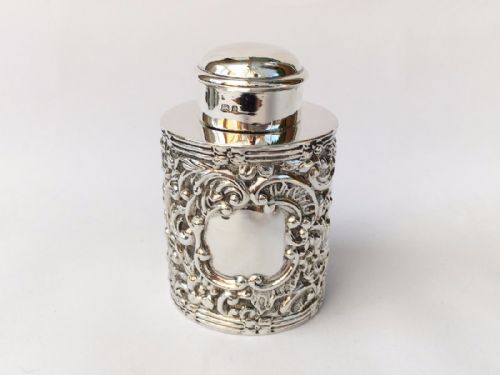 A Edwardian Rococo Silver Tea Caddy.