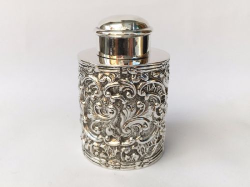 fig 1. A Edwardian rococo silver tea caddy.