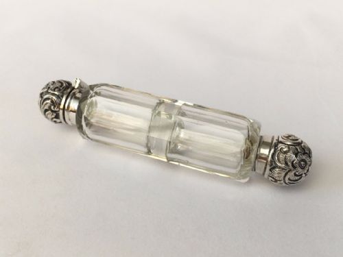 An Unusual Victorian Double Ended Perfume Bottle with Silver Mounts.