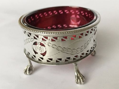 fig 1. A stunning Edwardian silver and cranberry oval condiment dish.