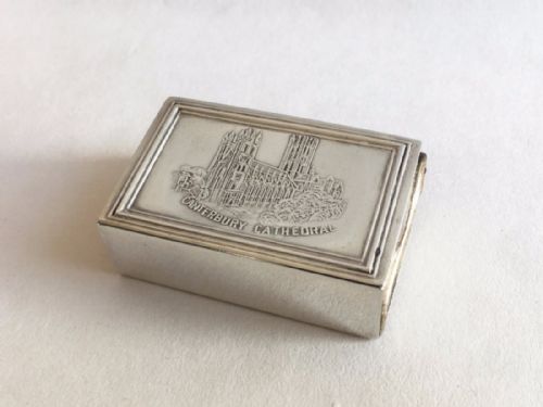 A Rare Edwardian Silver Match Box Case 'Canterbury Cathedral'.