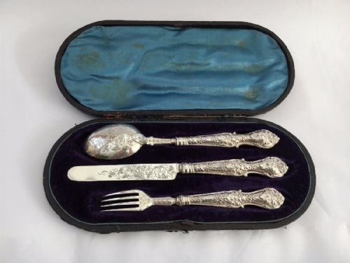 A Victorian Boxed Silver Christening Set.