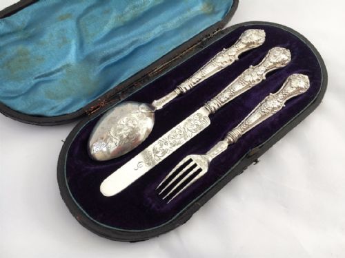 fig 1. A Victorian boxed silver Christening set.