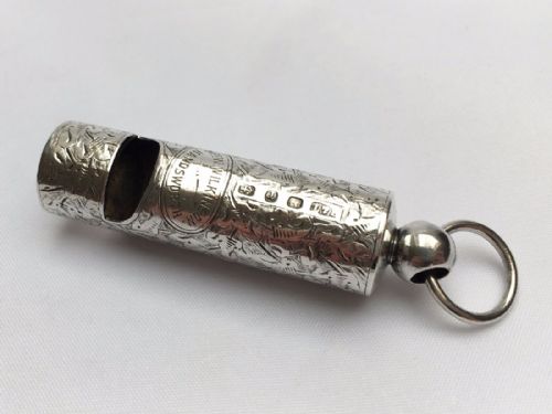 A Superb Large Victorian Silver Whistle.
