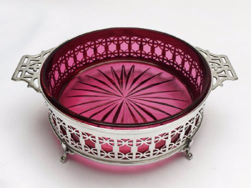 fig 1. A gorgeous pierced silver dish with cranberry glass liner.