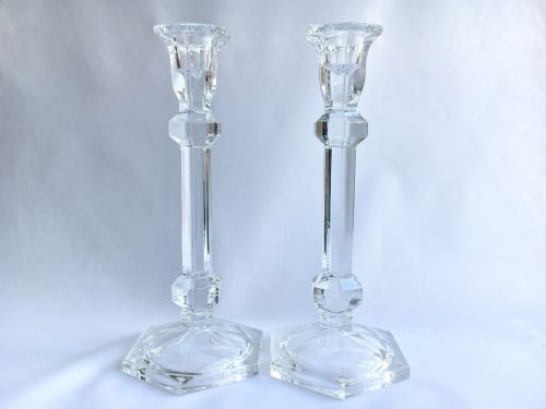 A Stylish Pair of Art Deco Pressed Glass Candlesticks.